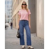 image:imageStelle Women Cotton Blend Tshirts Shirts Boxy Cropped T Shirts Basic Tees  Relaxed fit Side slits Lightweight comfort Everyday layering Streetwear Machine washable Soft hand feelLight Pink