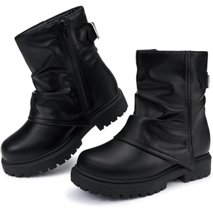 image:imageStelle Girls Combat Ankle Boots Chunky Western Booties Black Shoes  with Side zipperSliponComfortable liningChunky TPR soleEvery day wearNonslipBlack