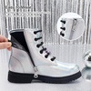 image:imageStelle Girls Combat Boots with DIY Lace Up Side Zipper Ankle BootsHolograph Silver