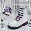 image:imageStelle Girls Combat Boots with DIY Lace Up Side Zipper Ankle BootsHolograph Silver