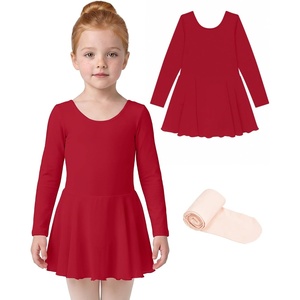 image:imageStelle Girls Long Sleeve Leotard Dress with Footed Tights for BalletDanceRed