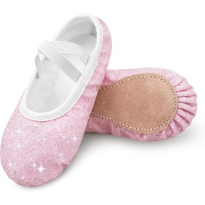image:imageStelle Ballet Slippers for Girls Glitter Metallic Vegan Leather Full SoleDusty Pink