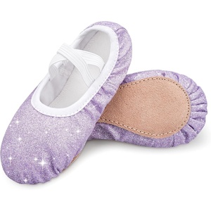 image:imageStelle Ballet Slippers for Girls Glitter Metallic Vegan Leather Full SolePurple Glitter