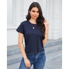 image:imageStelle Women Cotton T Shirts Short Sleeve Basic Tees Casual Boxy Crop TopsNavy