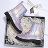 image:imageStelle Girls Combat Ankle Boots with Printed LaceUp and Side ZipperHolographic Lavender