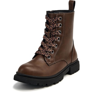 image:imageStelle Girls Combat Ankle Boots with Printed LaceUp and Side ZipperBrown