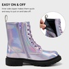 image:imageStelle Girls Combat Ankle Boots with Printed LaceUp Side ZipperHolographic Lavender