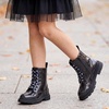 image:imageStelle Girls Combat Ankle Boots with Printed LaceUp Side ZipperPatent Black Glitter