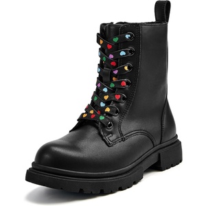 image:imageStelle Girls Combat Ankle Boots with Printed LaceUp Side ZipperBlack