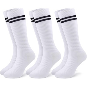 image:imageStelle 3 Pairs Kids Soccer Socks Girls Striped Athletic Knee High Socks3 Pairs3black Stripe