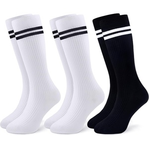 image:imageStelle 3 Pairs Kids Soccer Socks Girls Striped Athletic Knee High Socks3 Pairsblack2black Stripe