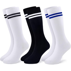 image:imageStelle 3 Pairs Kids Soccer Socks Girls Striped Athletic Knee High Socks3 Pairsblackblack Stripeblue Stripe