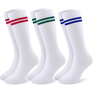 image:imageStelle 3 Pairs Kids Soccer Socks Girls Striped Athletic Knee High Socks3 Pairsgreen Stripered Stripeblue Stripe