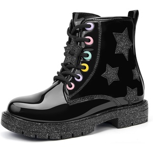 image:imageStelle Combat Boots for Girls Star Print Boots with Side ZipperPatent Black